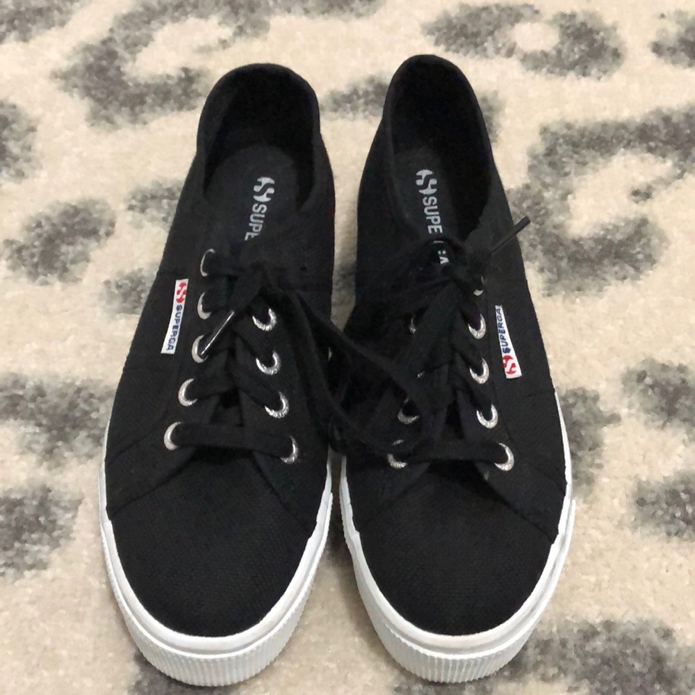 Superga black platform sneakers. Size 6.6